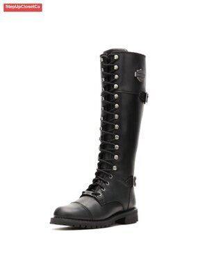 Women's Knee High Leather Riding Boots Low Heel Casual Motorcycle